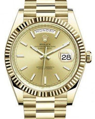 Rolex Day-Date 40 Yellow Gold Champagne Index Dial & Fluted Bezel President Bracelet 228238 -  New