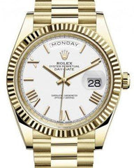 Rolex Day-Date 40 Yellow Gold White Roman Dial & Fluted Bezel President Bracelet 228238 -  New