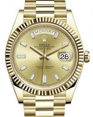 Rolex Day-Date 40 Yellow Gold Champagne Diamond Dial & Fluted Bezel President Bracelet 228238 -  New
