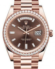 Rolex Day-Date 40 Rose Gold Chocolate Diamond Dial & Diamond Bezel President Bracelet 228345RBR