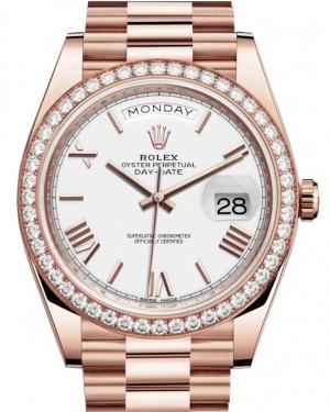 Rolex Day-Date 40 Rose Gold White Roman Dial & Diamond Bezel President Bracelet 228345RBR