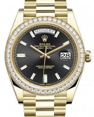 Rolex Day-Date 40 Yellow Gold Black Diamond Dial & Diamond Bezel President Bracelet 228348RBR