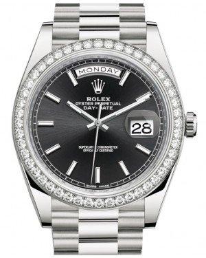 Rolex Day-Date 40 White Gold Black Index Dial & Diamond Bezel President Bracelet 228349RBR