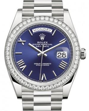 Rolex Day-Date 40 White Gold Blue Roman Dial & Diamond Bezel President Bracelet 228349RBR
