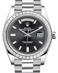 Rolex Day-Date 40 Platinum Black Diamond Dial & Diamond Bezel President Bracelet 228396TBR