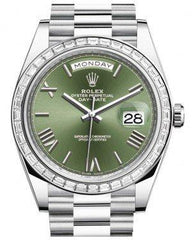 Rolex Day-Date 40 Platinum Olive Green Roman Dial & Diamond Bezel President Bracelet 228396TBR
