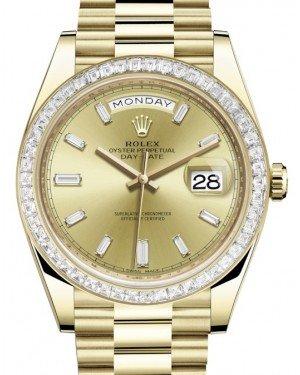 Rolex Day-Date 40 Yellow Gold Champagne Diamond Dial & Baguette Diamond Bezel President Bracelet 228398TBR