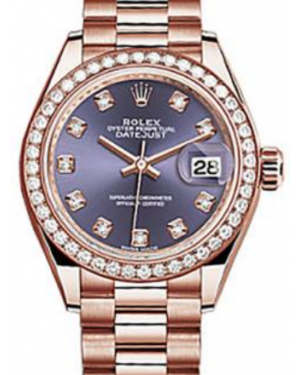 Rolex Datejust 28 279135 Aubergine Diamond Markers & Bezel Rose Gold President - Fresh - NY WATCH LAB 