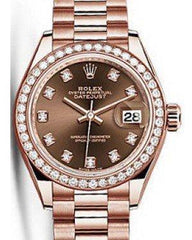 Rolex Datejust 28 279135 Chocolate Diamond Markers & Bezel Rose Gold President - Fresh - NY WATCH LAB 
