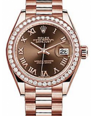 Rolex Datejust 28 279135 Chocolate Roman Diamond Bezel Rose Gold President - Fresh - NY WATCH LAB 