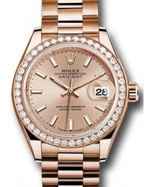 Rolex Datejust 28 279135 Sundust Index Diamond Bezel Rose Gold President - Fresh - NY WATCH LAB 