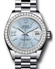 Rolex Datejust 28 279136 Ice Blue Diamond Roman 9 o' Clock Diamond Bezel Platinum President - Fresh - NY WATCH LAB 