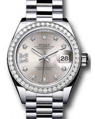Rolex Datejust 28 279136 Silver Diamond Roman 9 o' Clock Diamond Bezel Platinum President - Fresh - NY WATCH LAB 