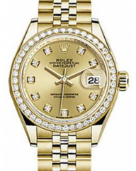Rolex Datejust 28 279138 Champagne Diamond Markers & Bezel Yellow Gold Jubilee - Fresh - NY WATCH LAB 