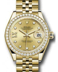 Rolex Datejust 28 279138 Champagne Diamond Roman 9 o' Clock Diamond Bezel Yellow Gold Jubilee - Fresh - NY WATCH LAB 