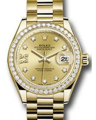 Rolex Datejust 28 279138 Champagne Diamond Roman 9 o' Clock Diamond Bezel Yellow Gold President - Fresh - NY WATCH LAB 