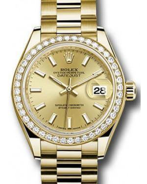 Rolex Datejust 28 279138 Champagne Index Diamond Bezel Yellow Gold President - Fresh - NY WATCH LAB 