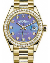 Rolex Datejust 28 279138 Lavender Diamond Markers & Bezel Yellow Gold President - Fresh - NY WATCH LAB 