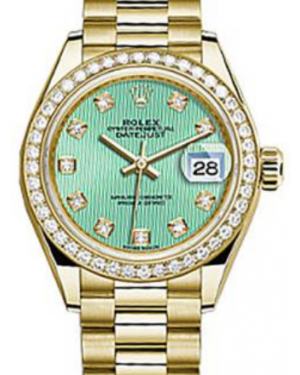 Rolex Datejust 28 279138 Mint Green Diamond Markers & Bezel Yellow Gold President - Fresh - NY WATCH LAB 