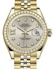 Rolex Datejust 28 279138 Silver Diamond Roman 9 o' Clock Diamond Bezel Yellow Gold Jubilee - Fresh - NY WATCH LAB 