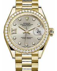 Rolex Datejust 28 279138 Silver Diamond Roman 9 o' Clock Diamond Bezel Yellow Gold President - Fresh - NY WATCH LAB 