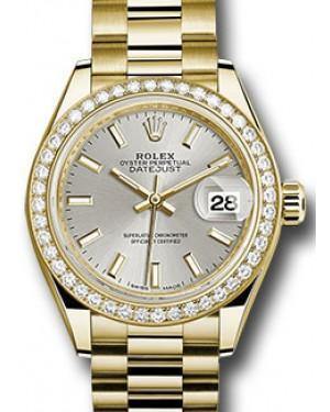Rolex Datejust 28 279138 Silver Index Diamond Bezel Yellow Gold President - Fresh - NY WATCH LAB 