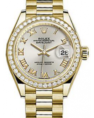 Rolex Datejust 28 279138 Silver Roman Diamond Bezel Yellow Gold President - Fresh - NY WATCH LAB 