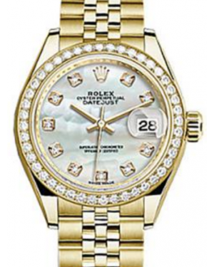Rolex Datejust 28 279138 White Mother of Pearl Diamond Markers & Bezel Yellow Gold Jubilee - Fresh - NY WATCH LAB 
