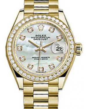 Rolex Datejust 28 279138 White Mother of Pearl Diamond Markers & Bezel Yellow Gold President - Fresh - NY WATCH LAB 