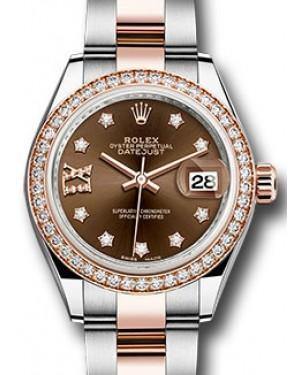 Rolex Datejust 28 279381 Chocolate Diamond Roman 9 o' Clock Diamond Bezel Rose Gold & Stainless Steel Oyster - Fresh - NY WATCH LAB 