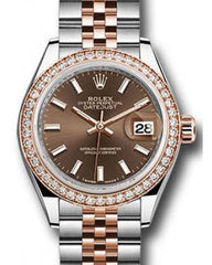 Rolex Datejust 28 279381 Chocolate Index Diamond Bezel Rose Gold & Stainless Steel Jubilee - Fresh - NY WATCH LAB 
