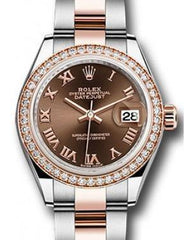 Rolex Datejust 28 279381 Chocolate Roman Diamond Bezel Rose Gold & Stainless Steel Oyster - Fresh - NY WATCH LAB 