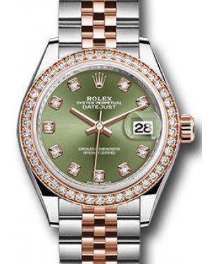 Rolex Datejust 28 279381 Olive Green Diamond Markers & Bezel Rose Gold & Stainless Steel Jubilee - Fresh - NY WATCH LAB 