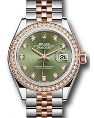 Rolex Datejust 28 279381 Olive Green Diamond Markers & Bezel Rose Gold & Stainless Steel Jubilee - Fresh - NY WATCH LAB 