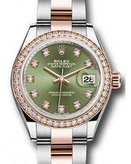 Rolex Datejust 28 279381 Olive Green Diamond Markers & Bezel Rose Gold & Stainless Steel Oyster - Fresh - NY WATCH LAB 