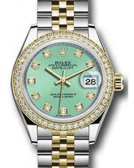 Rolex Datejust 28 279383 Mint Green Diamond Markers & Bezel Yellow Gold & Stainless Steel Jubilee - Fresh - NY WATCH LAB 