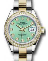 Rolex Datejust 28 279383 Mint Green Diamond Markers & Bezel Yellow Gold & Stainless Steel Oyster - Fresh - NY WATCH LAB 