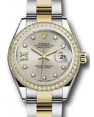 Rolex Datejust 28 279383 Silver Diamond Roman 9 o' Clock Diamond Bezel Yellow Gold & Stainless Steel Oyster - Fresh - NY WATCH LAB 