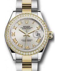 Rolex Datejust 28 279383 Silver Roman Diamond Bezel Yellow Gold & Stainless Steel Oyster - Fresh - NY WATCH LAB 