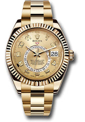 Rolex Sky-Dweller 18k Yellow Gold Champagne Arabic 42mm GMT Calendar 326938 - New