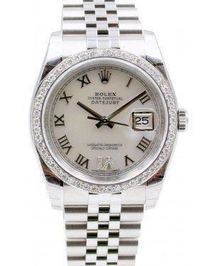 Rolex Datejust 116200 36mm White Roman Pave 6 Diamond Bezel Stainless Steel Jubilee - Fresh - NY WATCH LAB 