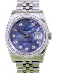Rolex Datejust 116200 Blue Mother of Pearl Diamond Dial Bezel Stainless Steel Jubilee 36mm - Fresh - NY WATCH LAB 
