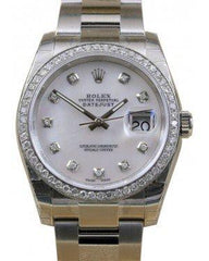 Rolex Datejust 36 Stainless Steel White Mother of Pearl Diamond Dial & Bezel Oyster Bracelet 116200