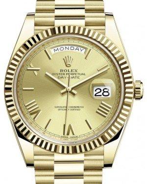 Rolex Day-Date 40 Yellow Gold Champagne Roman Dial & Fluted Bezel President Bracelet 228238 -  New