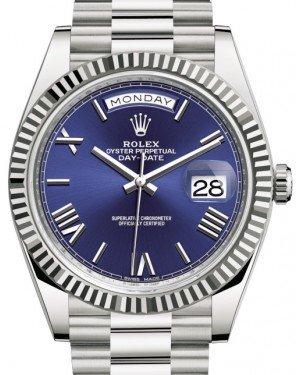 Rolex Day-Date 40 White Gold Blue Roman Dial & Fluted Bezel President Bracelet 228239 -  New