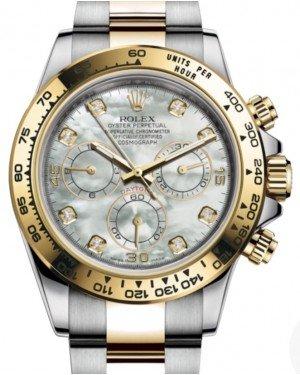 Rolex Daytona Yellow Gold/Steel White Mother of Pearl Diamond Dial Yellow Gold Bezel Oyster Bracelet 116503 - NEW