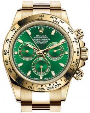 Rolex Daytona Yellow Gold Green Index Dial Yellow Gold Bezel Oyster Bracelet 116508 - NEW