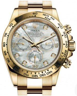 Rolex Daytona Yellow Gold White Mother of Pearl Diamond Dial Yellow Gold Bezel Oyster Bracelet 116508 - New