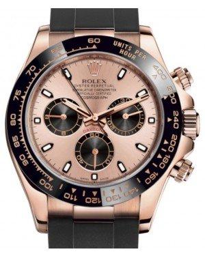 Rolex Daytona Rose Gold Pink/Black Index Dial Ceramic Bezel Oysterflex Rubber Bracelet 116515LN - NEW