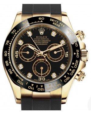 Rolex Daytona Yellow Gold Black Diamond Dial Ceramic Bezel Oysterflex Rubber Bracelet 116518LN